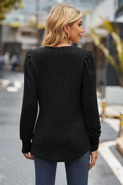 Ribbed Round Neck Long Sleeve Knit Top - Carri's Cache