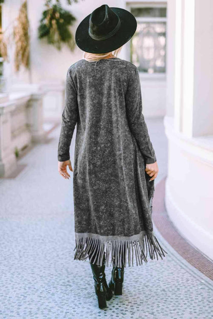 Fringe Detail Long Sleeve Cardigan - Carri's Cache