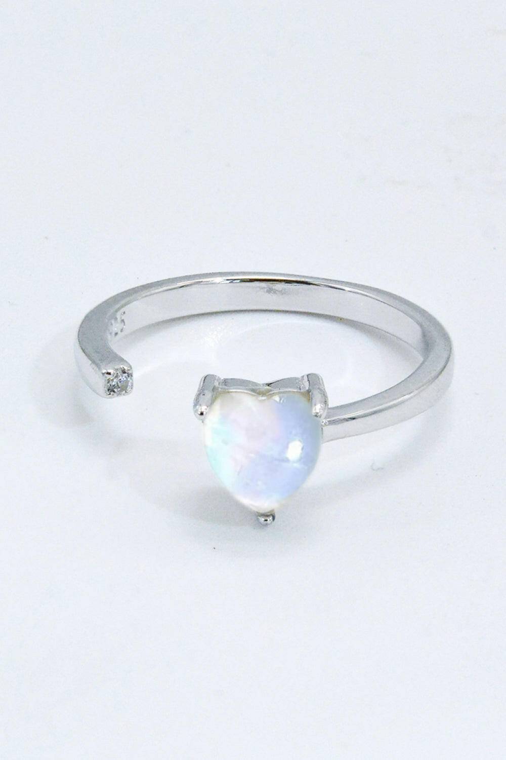 Inlaid Moonstone Heart Adjustable Open Ring.