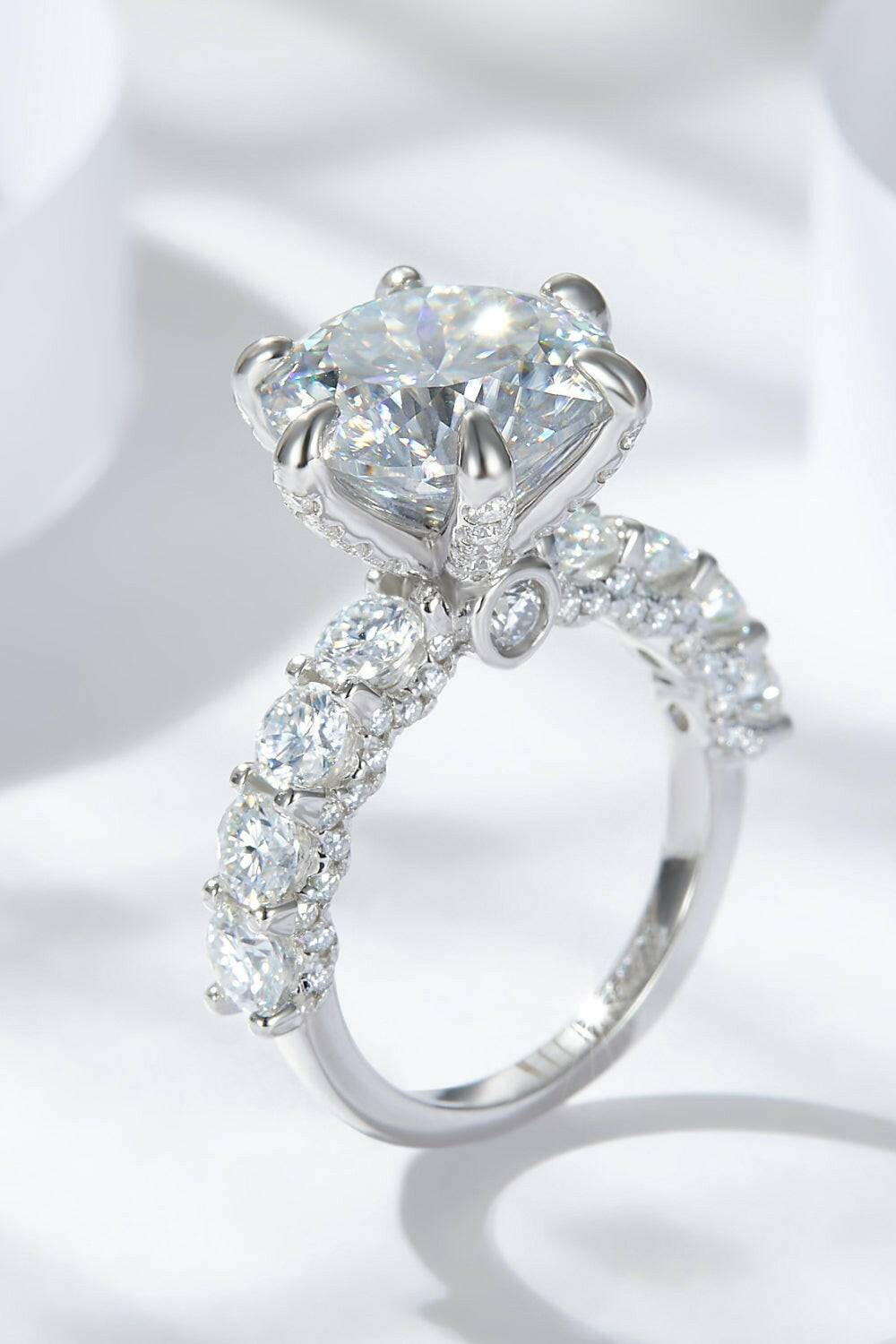 3-Carat Moissanite Platinum-Plated Side Stone Ring.