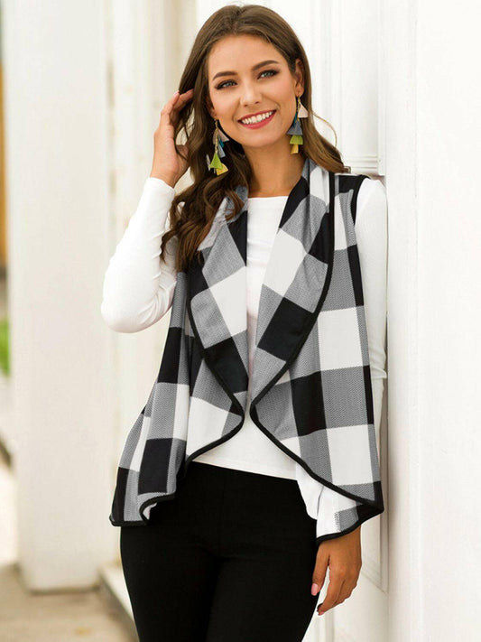 Plaid Open Front Sleeveless Cardigan - Carri's Cache