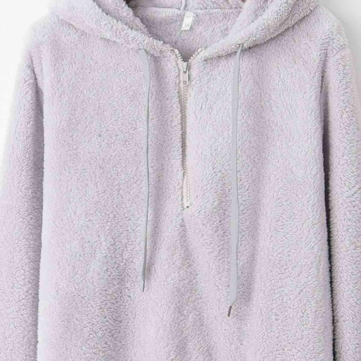 Quarter-Zip Drawstring Teddy Hoodie - Carri's Cache