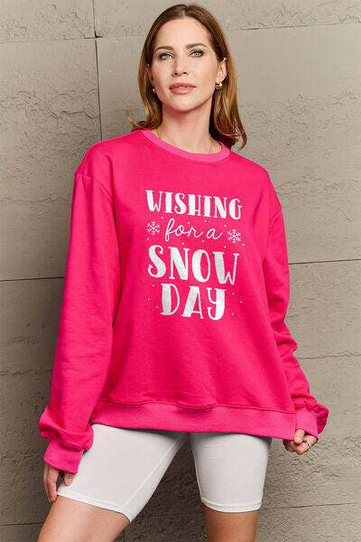 Simply Love Full Size WISHING FOR A SNOW DAY Round Neck Sweatshirt - Carri's Cache