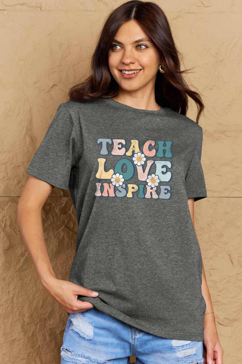 Simply Love Full Size TEACH LOVE INSPIRE Graphic Cotton T-Shirt - Carri's Cache