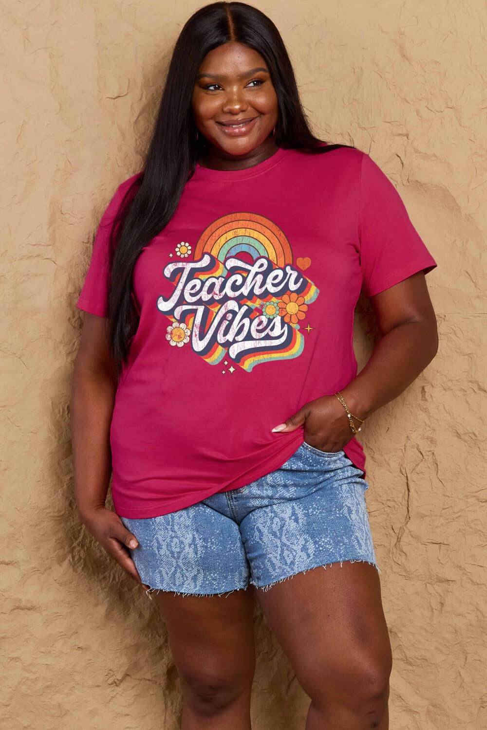 Simply Love Full Size TEACHER VIBES Graphic Cotton T-Shirt - Carri's Cache