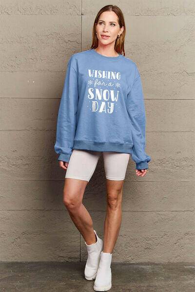 Simply Love Full Size WISHING FOR A SNOW DAY Round Neck Sweatshirt - Carri's Cache