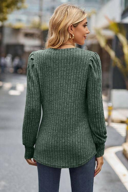 Ribbed Round Neck Long Sleeve Knit Top - Carri's Cache