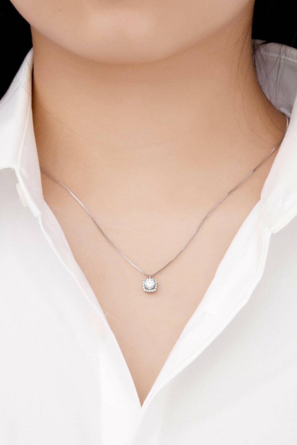 Moissanite Pendant Platinum-Plated Necklace.