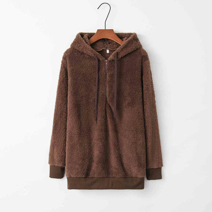 Quarter-Zip Drawstring Teddy Hoodie - Carri's Cache