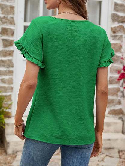 Textured Petal Sleeve Round Neck Tee.