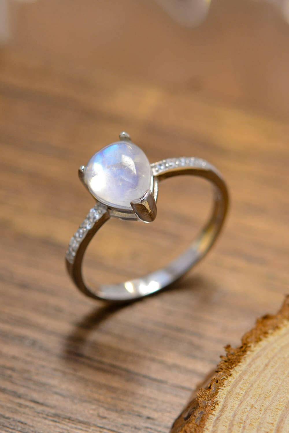 High Quality Natural Moonstone Teardrop Side Stone Ring - Carri's Cache