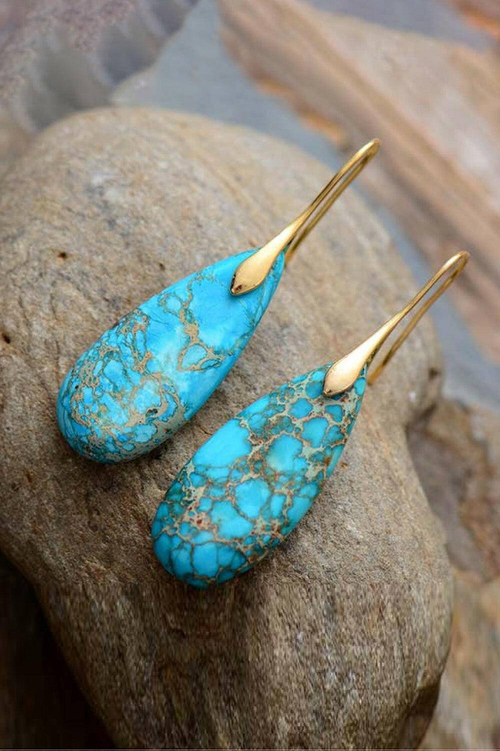 Handmade Teardrop Shape Natural Stone Dangle Earrings - Carri's Cache