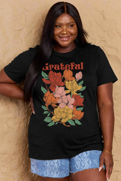 Simply Love Full Size GRATEFUL Flower Graphic Cotton T-Shirt - Carri's Cache