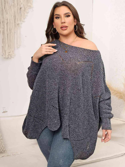 Plus Size Round Neck Batwing Sleeve Sweater - Carri's Cache