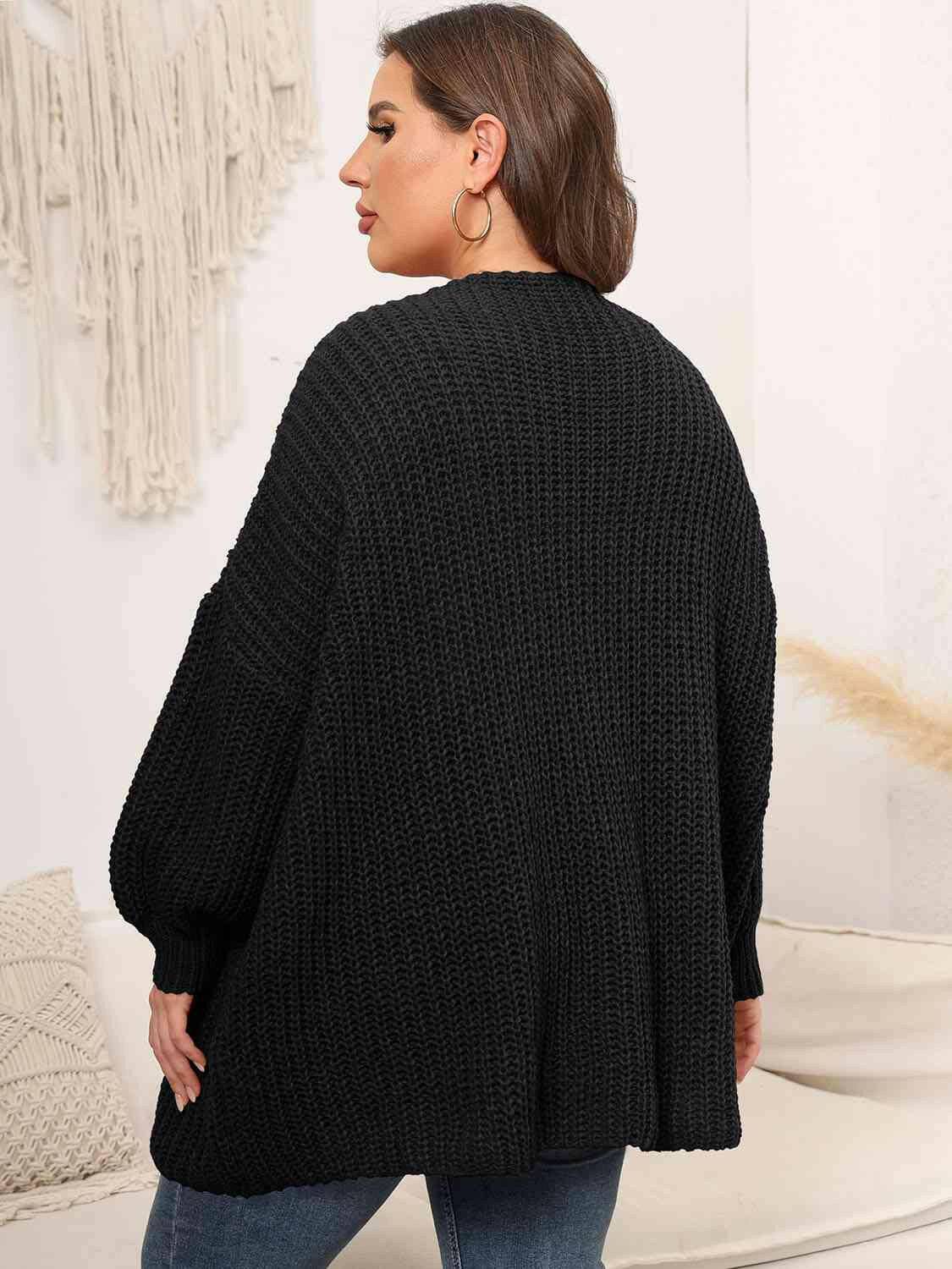 Plus Size Open Front Dropped Shoulder Knit Cardigan - Carri's Cache