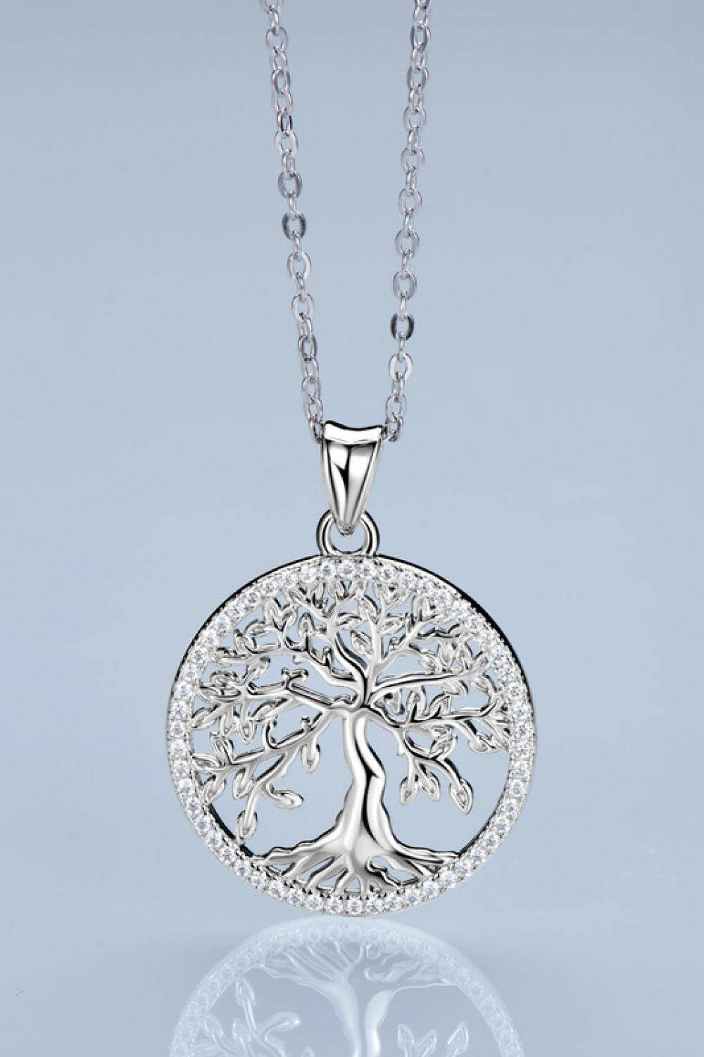 925 Sterling Silver Moissanite Tree Pendant Necklace.