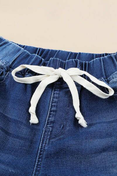 Drawstring Distressed Raw Hem Jeans with Pockets - Carri's Cache