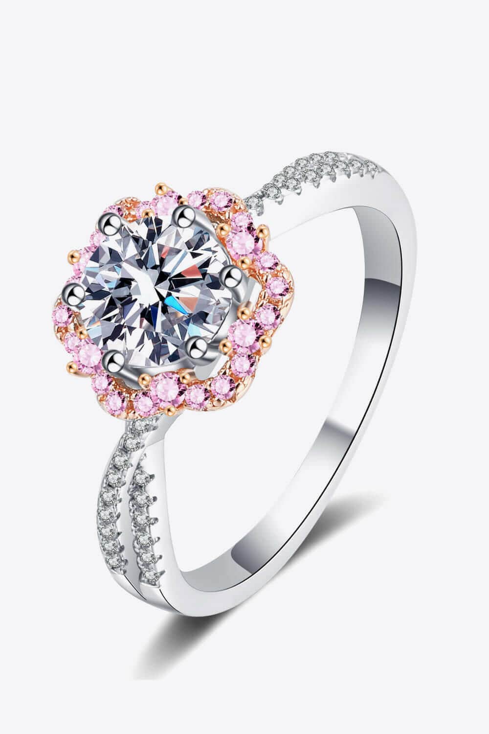 1 Carat Moissanite Flower-Shaped Crisscross Ring.