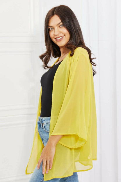 Melody Just Breathe Full Size Chiffon Kimono in Yellow - Carri's Cache