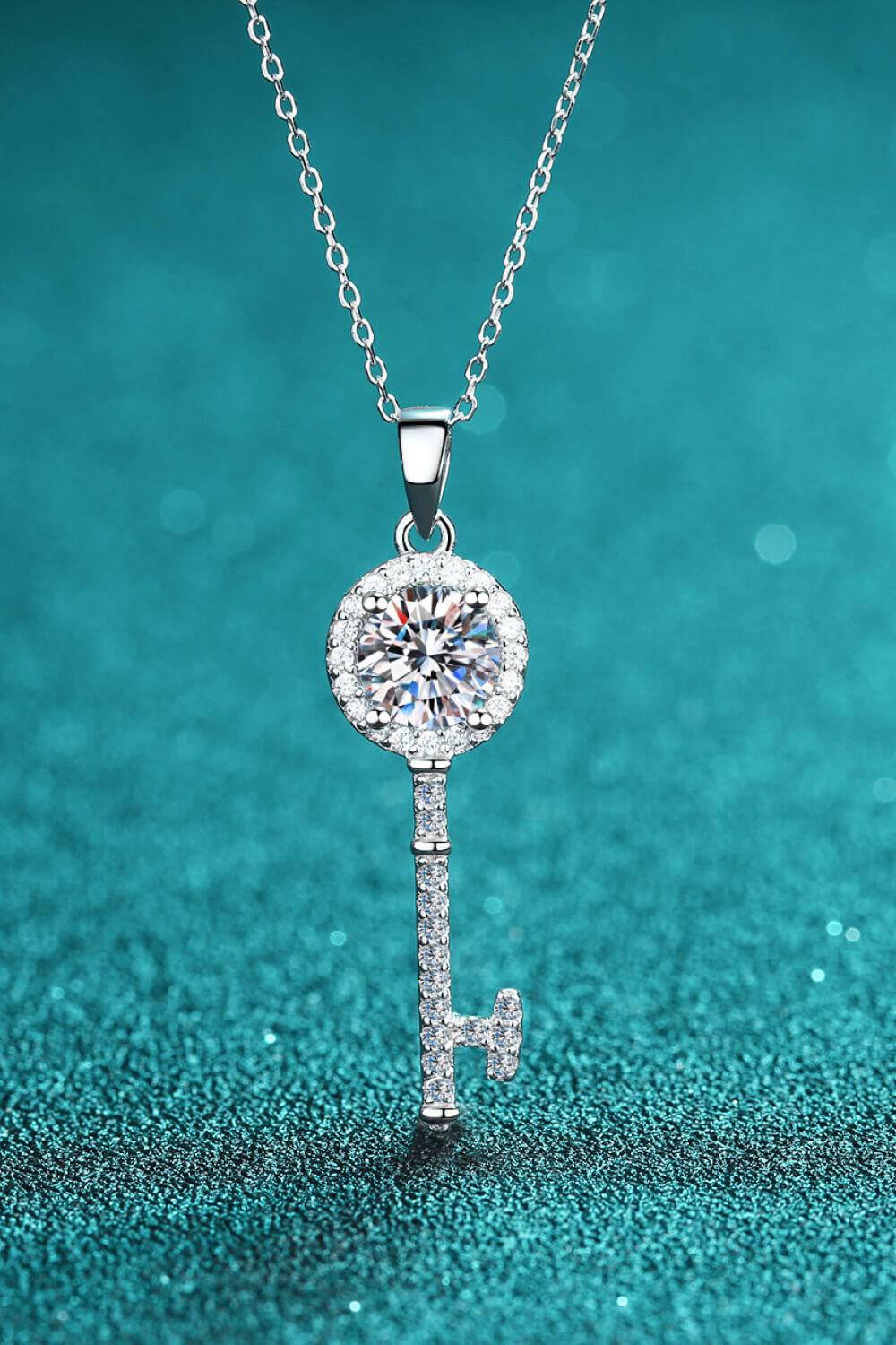 Moissanite Key Pendant Necklace.