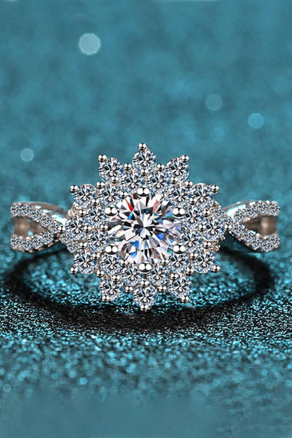 Moissanite Flower-Shape Split Shank Ring.