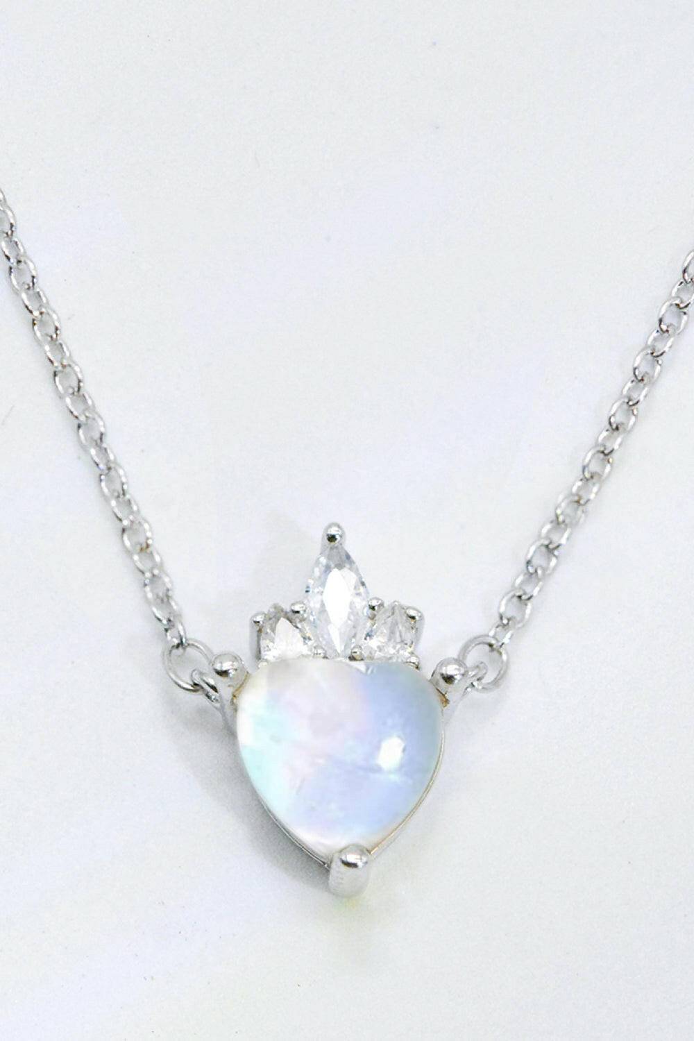 925 Sterling Silver Moonstone Heart Pendant Necklace.