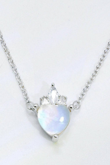 925 Sterling Silver Moonstone Heart Pendant Necklace.