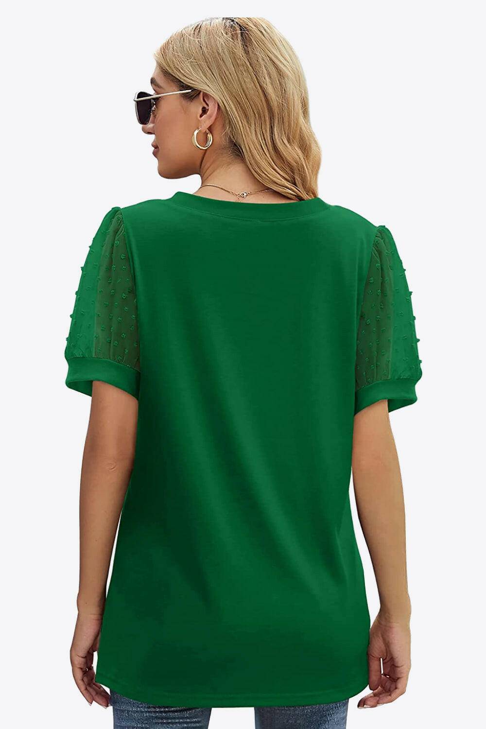 Swiss Dot Puff Sleeve V-Neck Tee - Carri's Cache