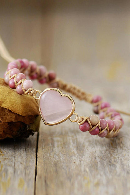 Rose Quartz Heart Beaded Bracelet - Carri's Cache