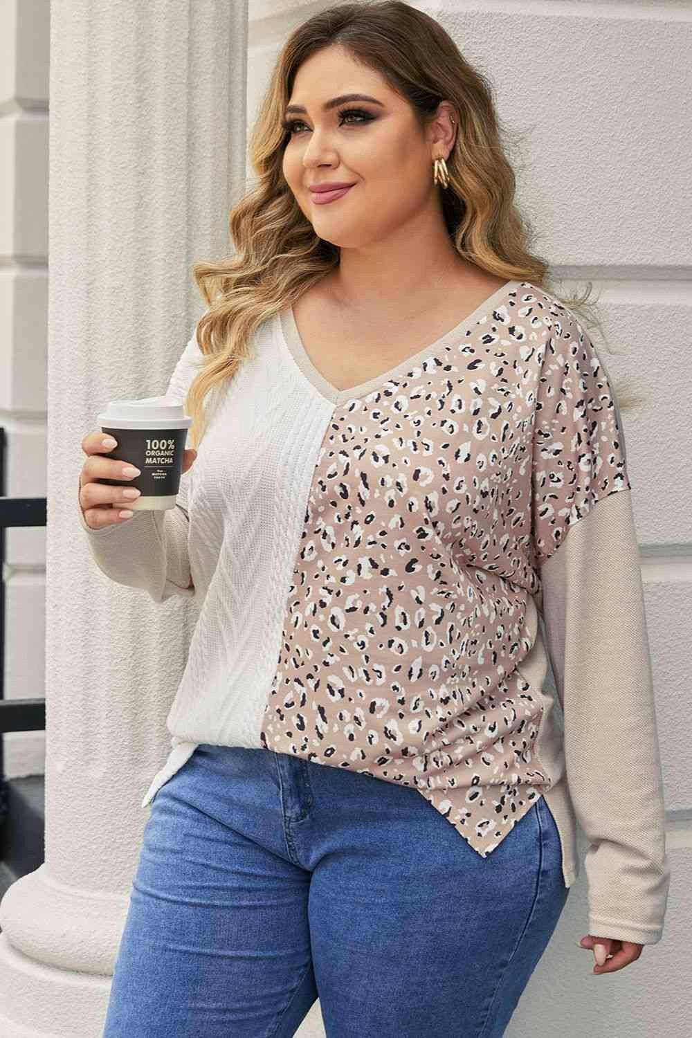 Plus Size Multicolor V-Neck Dropped Shoulder Sweater - Carri's Cache