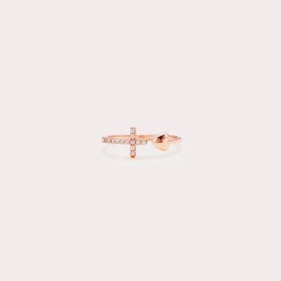 Heart Shape Cross Inlaid Zircon Open Ring - Carri's Cache