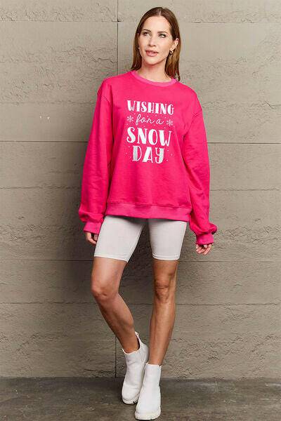 Simply Love Full Size WISHING FOR A SNOW DAY Round Neck Sweatshirt - Carri's Cache