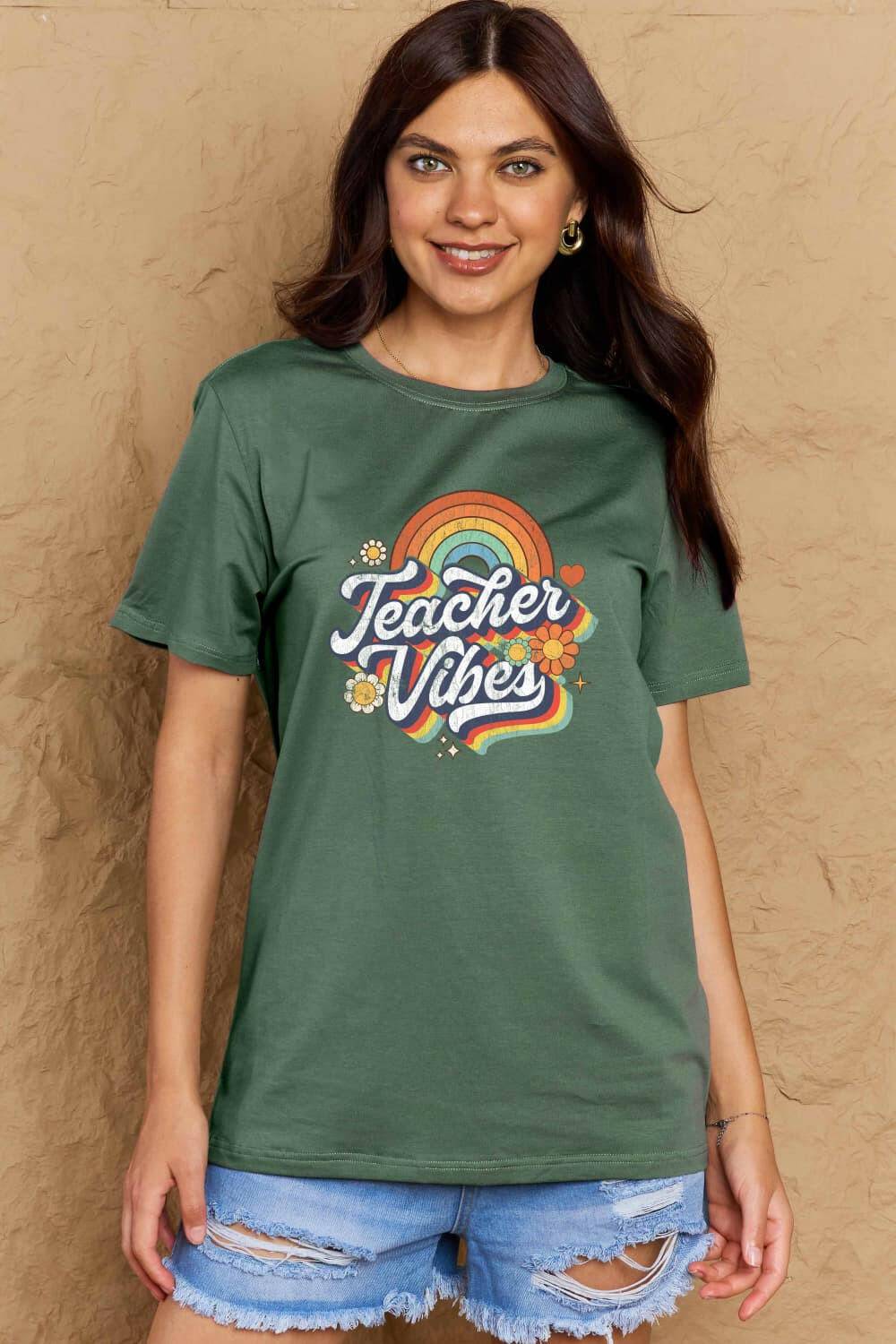 Simply Love Full Size TEACHER VIBES Graphic Cotton T-Shirt - Carri's Cache