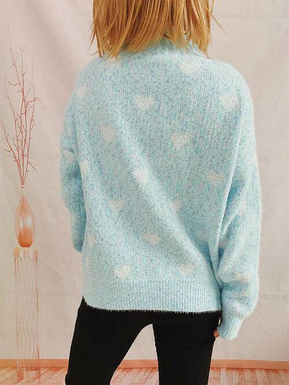 Heart Heathered Turtleneck Drop Shoulder Sweater - Carri's Cache