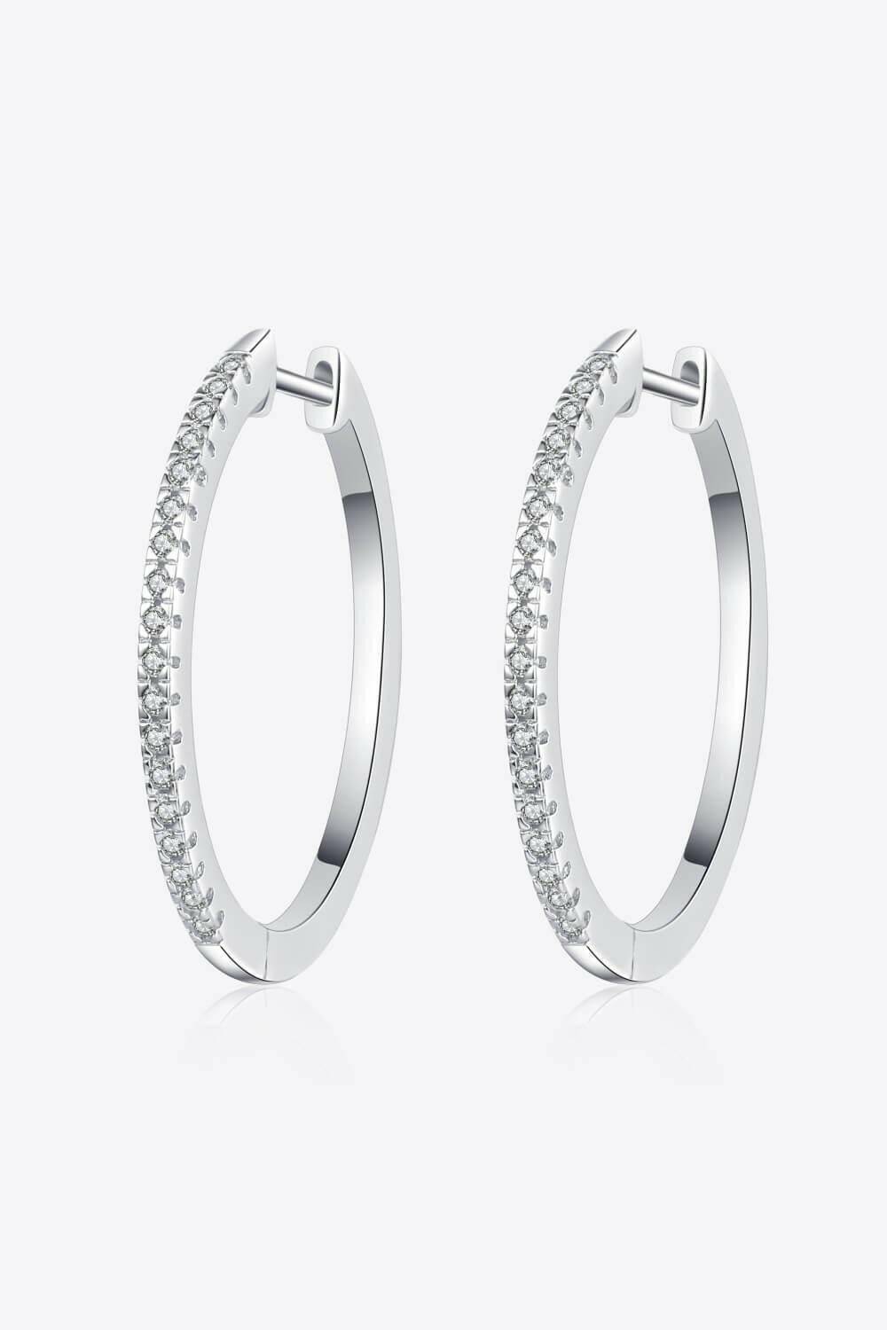 Rhodium-Plated Moissanite Hoop Earrings - Carri's Cache