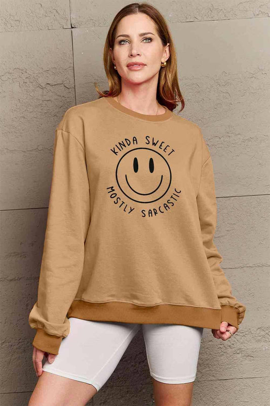 Simply Love Full Size Smiling Face Graphic Sweatshirt - Carri's Cache