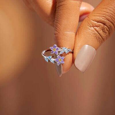 Flower Shape Inlaid Zircon 925 Sterling Silver Ring - Carri's Cache