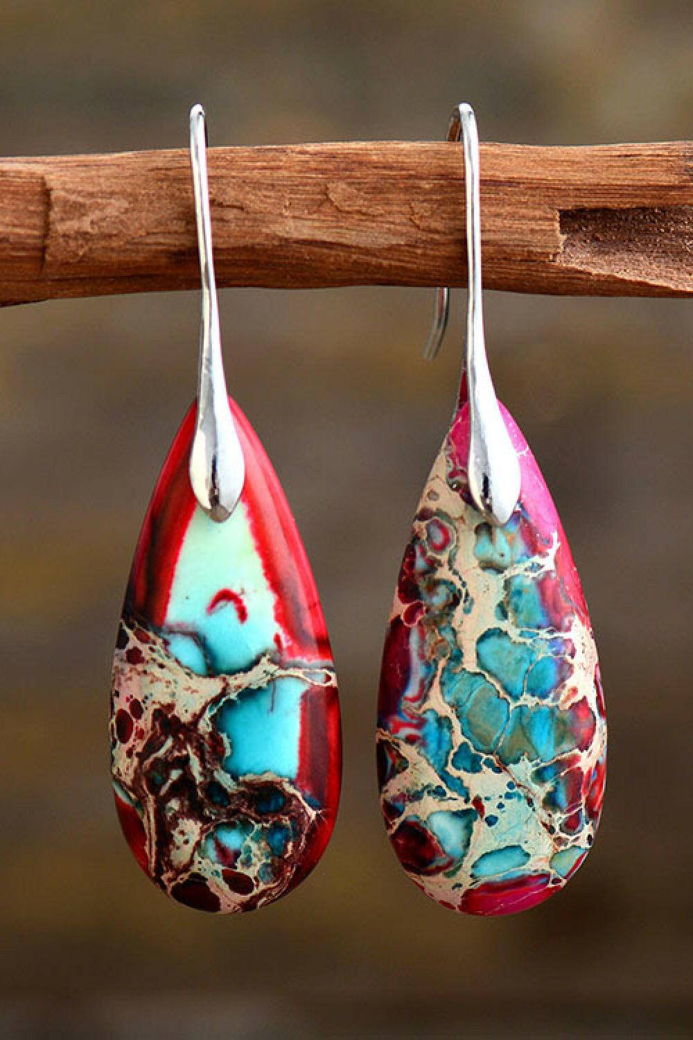 Handmade Teardrop Shape Natural Stone Dangle Earrings - Carri's Cache