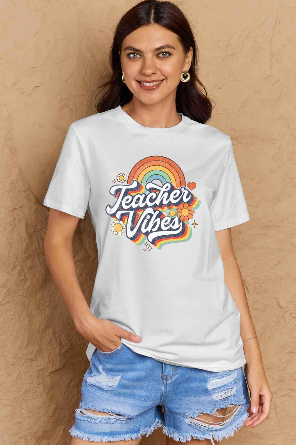 Simply Love Full Size TEACHER VIBES Graphic Cotton T-Shirt - Carri's Cache