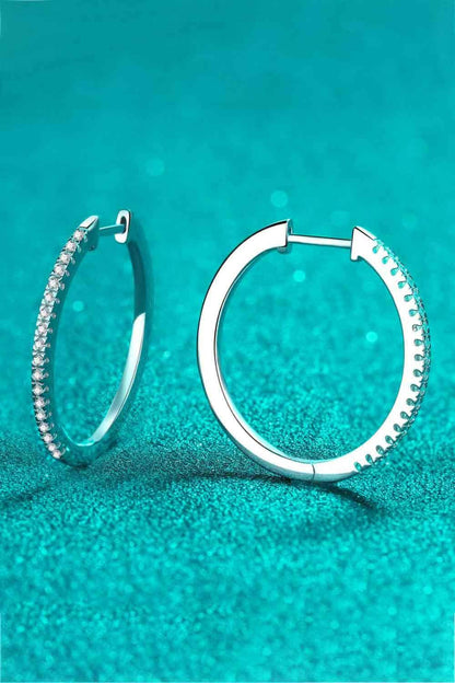 Rhodium-Plated Moissanite Hoop Earrings - Carri's Cache