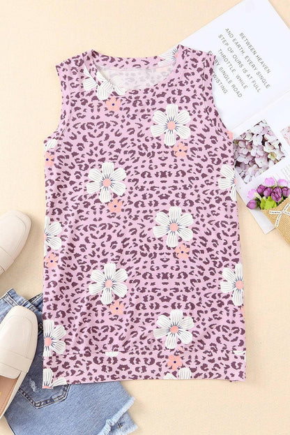 Printed Side Slit Round Neck Tank.