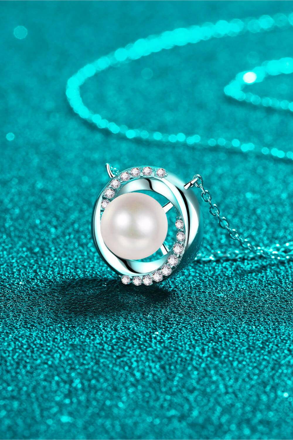 Moissanite Pearl Rhodium-Plated Necklace - Carri's Cache