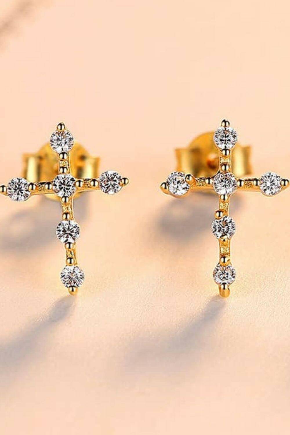 Zircon Cross 925 Sterling Silver Earrings - Carri's Cache