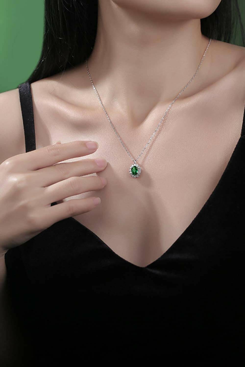 1.5 Carat Lab-Grown Emerald 925 Sterling Silver Necklace - Carri's Cache