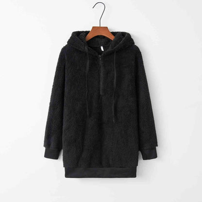 Quarter-Zip Drawstring Teddy Hoodie - Carri's Cache