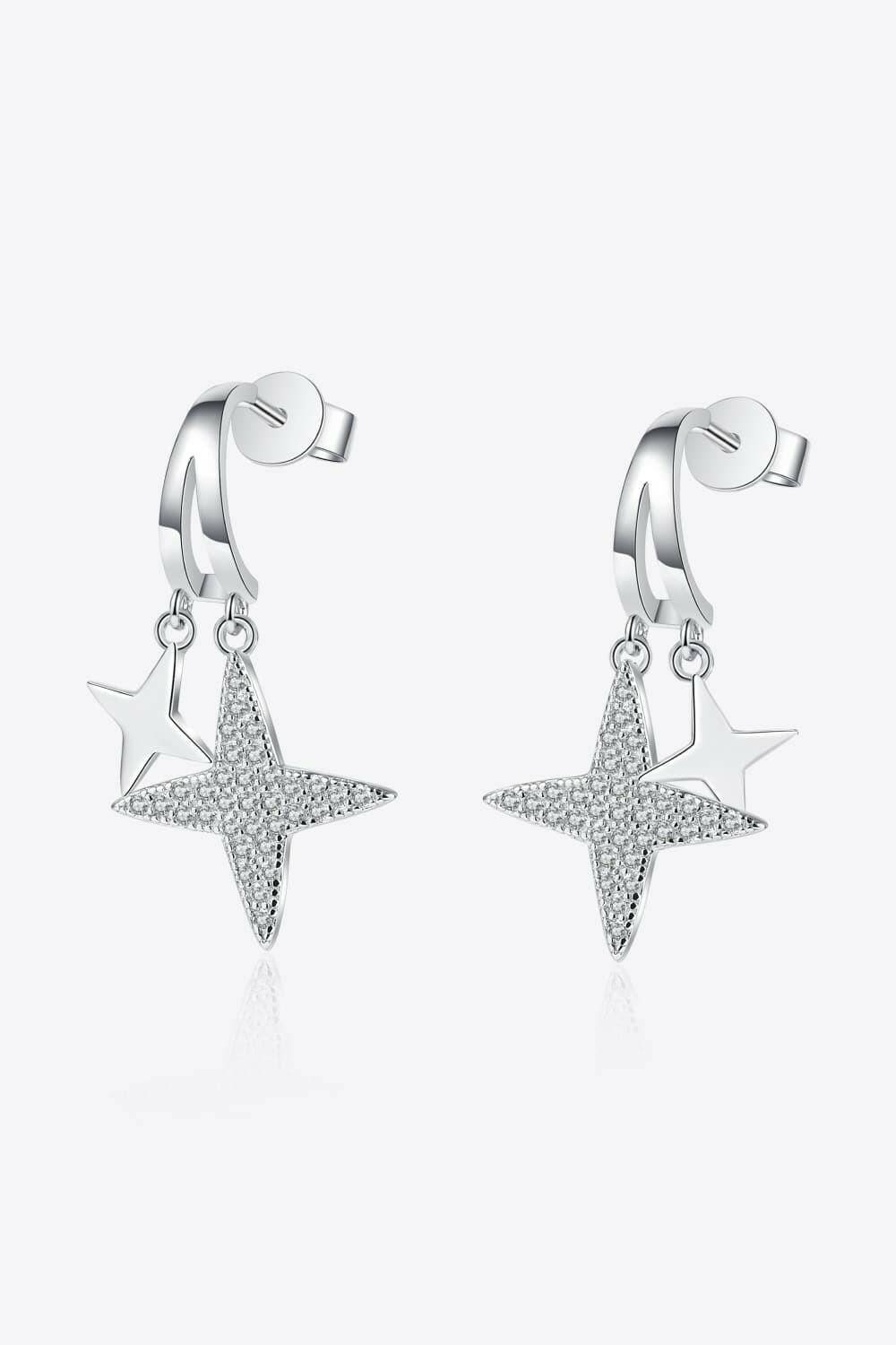 Moissanite Star Rhodium-Plated Drop Earrings - Carri's Cache