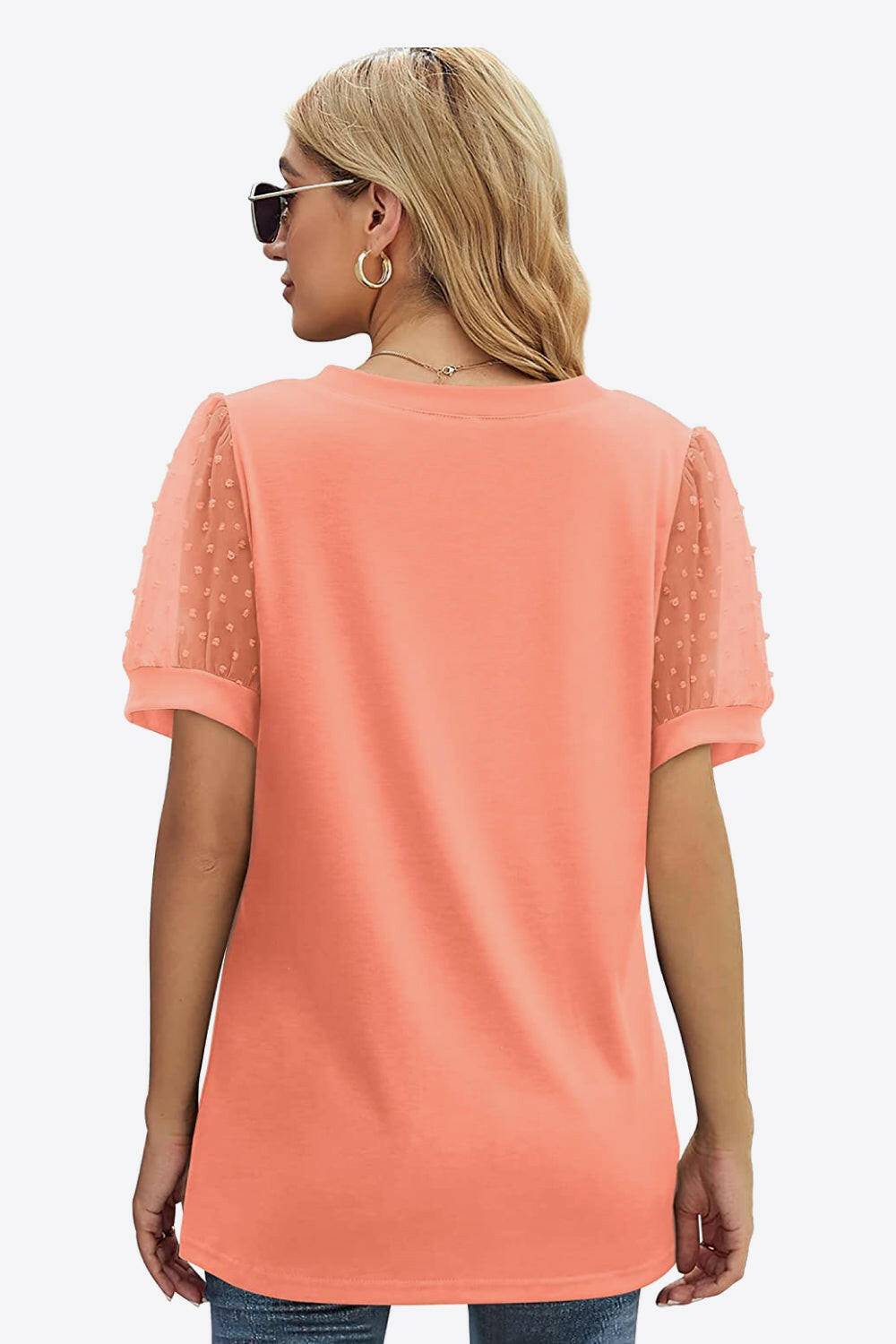 Swiss Dot Puff Sleeve V-Neck Tee - Carri's Cache