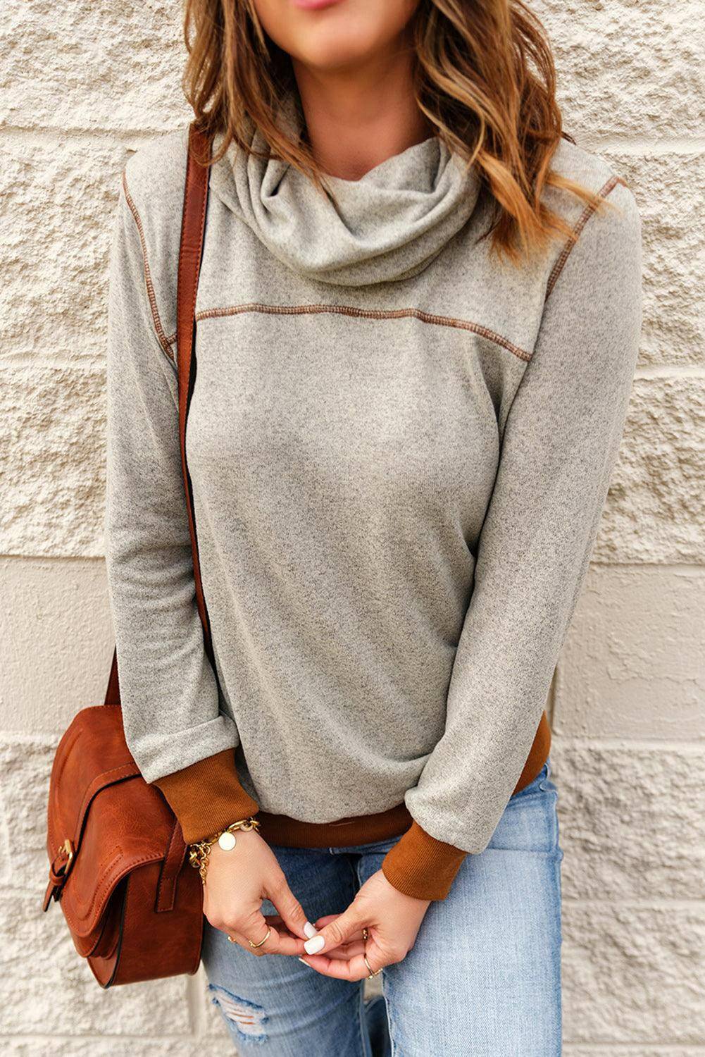 Contrast Cowl Neck Top - Carri's Cache