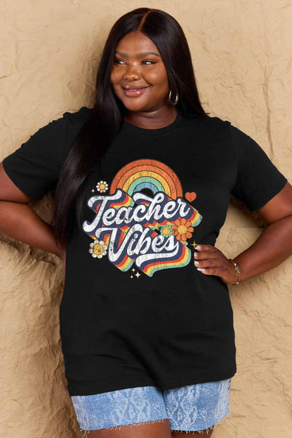 Simply Love Full Size TEACHER VIBES Graphic Cotton T-Shirt - Carri's Cache