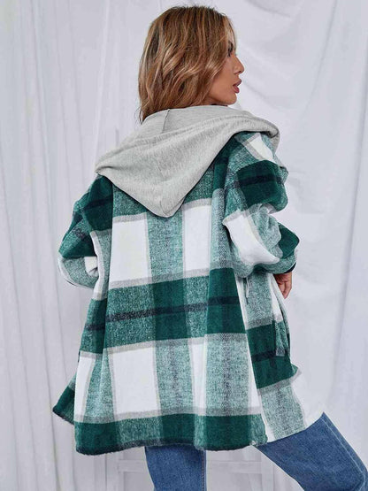 Plaid Hooded Jacket with Pockets - Carri's Cache